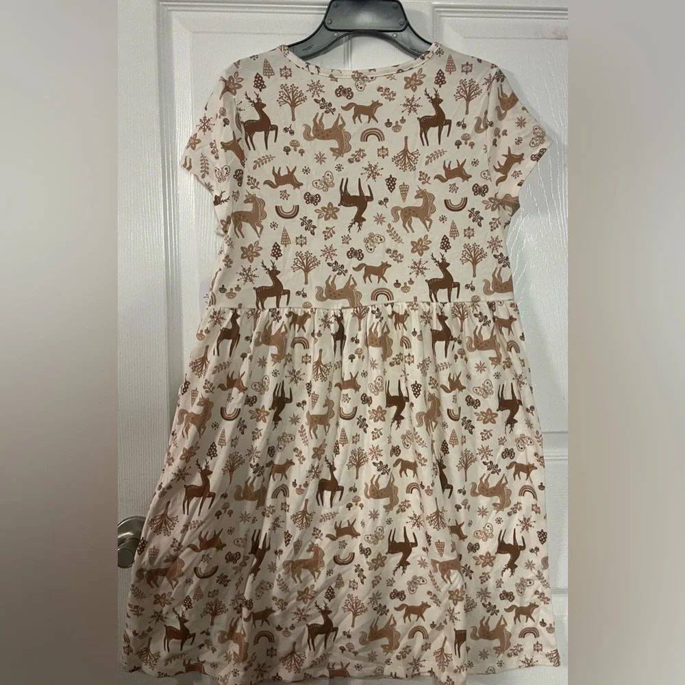 🔴 3/$12 WonderNation Ivory Dress‎ with Brown Animal/Nature Pattern! NWT!